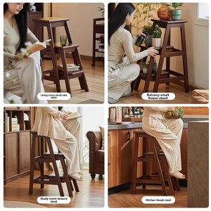 Tabouret échelle moderne minimaliste en <span class=keywords><strong>bois</strong></span> massif, échelle à <span class=keywords><strong>marches</strong></span> double usage, tabouret empilable multifonctionnel à <span class=keywords><strong>trois</strong></span> <span class=keywords><strong>marches</strong></span> épaissi pour la maison - Product Image 4