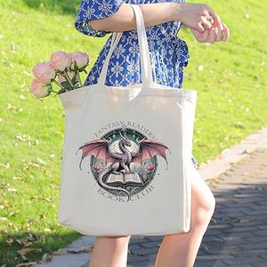 Bolso de lona personalizado para lectores de fantasía, regalo de dragón para amantes del club de libros, bolso de algodón romántico para mujer, librería, bibliotecario - Product Image 4