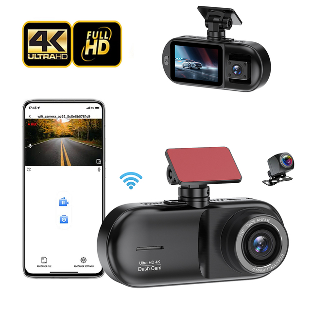 3 Channel Dash Cam 4K+1080P Car Dash Camera Front Inside Rear Night Vision Car DVR Video Recorder Rearview Cam
