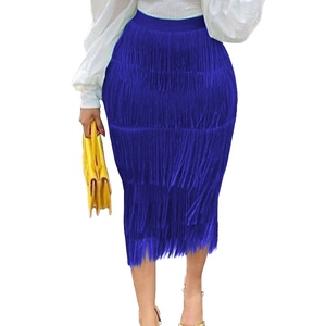 Elegant <strong>Plus</strong> <strong>Size</strong> <strong>Black</strong> Tassel Sheath Midi Length Pencil Ladies <strong>Skirts</strong> - Product Image 3
