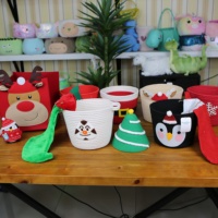 Décoration de noël panier-cadeau corde de coton panier de bonbons Portable thème rouge et vert fête de vacances enfants sac de rangement léger