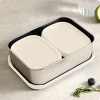 Nouvelle boîte à lunch en acier inoxydable 3 pièces, conteneur de stockage alimentaire portable en métal avec couvercle en silicone