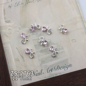 12 Piezas de Cadenas para Uñas con Forma de Corazón y Lazo, Plateadas, con Diamantes de Imitación Morados y Rosas, Accesorios para Decoración de Uñas, Venta al Por Mayor - Product Image 6