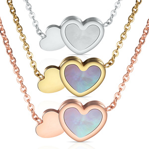 Collier en acier inoxydable en forme de cœur avec incrustation de coquillage, couleur or rose, or jaune, argent, pour un usage quotidien, cadeau - Product Image 1