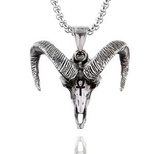 Colgante de calavera de cabra de acero inoxidable yunnique, collar Punk Retro para hombre, diseño geométrico con forma de animal JD215 - Product Image 1
