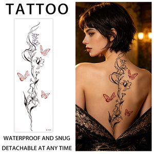 Autocollants de <span class=keywords><strong>tatouage</strong></span> temporaire non toxiques personnalisés, minimalistes, artistiques et sophistiqués, motifs papillon, floral, vigne, <span class=keywords><strong>dos</strong></span>, <span class=keywords><strong>pour</strong></span> femmes, art - Product Image 1