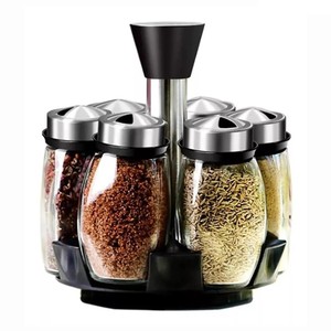 Tarros de vidrio giratorios para cocina, juego de especias, contenedor de condimentos, soportes de almacenamiento, oz especiales porta tempero, 6 uds. - Product Image 1