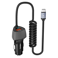Chargeur de voiture OEM 51W avec câble spiralé de 1,8 m, double port, type C, chargeur de voiture QC3.0, chargeur USB pour voiture
