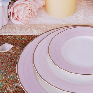 Jinying Ensemble de vaisselle en céramique de luxe Vaisselle 4 pièces Ensemble de <span class=keywords><strong>table</strong></span> de dîner ronde Assiette de chargeur Vaisselle à rebord en or rose pour événement - Product Image 6