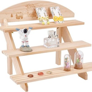 Wooden <b>Desktop</b> Display Rack Trapezoidal Jewelry Storage Figurine Organizer Natural <b>Wood</b> Color Light Weight Horizontal - Product Image 5
