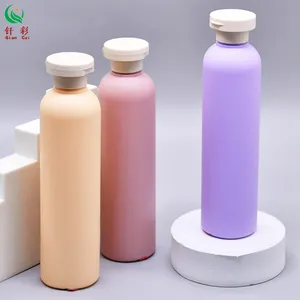 Hot Selling Plush Material 250ml 300ml Round Shoulder Bottle Shampoo Plastic Packaging Empty Bottle Shower Gel Bottle Body Milk
