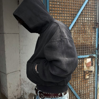 Sudadera con Capucha Personalizada de 500 g/m² con Estampado Gráfico, Logotipo, Efecto Desgastado por el Sol, Sudadera Corta para Hombre, Sudadera con Cremallera Personalizada de Algodón Grueso