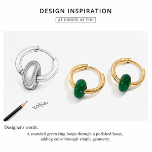 Green Resin Ring <b>Hoop</b> <b>Earrings</b> Stainless Steel 14K Gold Vacuum Plated 17 mm <b>Hinged</b> Circle Jewelry - Product Image 4
