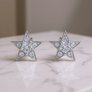 Orecchini a Stella con Diamanti per Donna, Argento, Taglio Brillante Rotondo, Diamanti Naturali Colore G, Stile Classico per Uso Quotidiano - Product Image 2