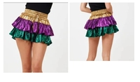 Nouvelle arrivée Mardi Gras tenue jupe Mardi carnaval violet vert or gâteau à volants bord plissé Mini jupe de cow-boy pour les femmes