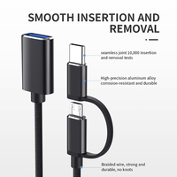 Kabel Adaptor OTG USB Mikro Tipe-C 2IN1 USB 3.0 Betina ke Tipe C Jantan Kabel Adaptor Konverter Kabel USB-C untuk Mobil MP4 Ponsel