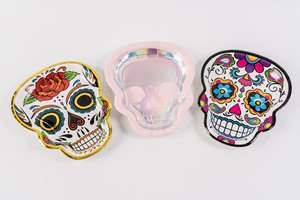 Griezelige schedel serveerschaal wit bot 6 compartimenten dienblad griezelige Halloween feestdecoratie - Product Image 4