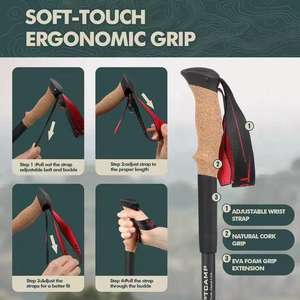 Adjustable Collapsible Aluminum 4-Joint 3-Section Trekking <b>Poles</b> for Hiking Men & Women with Cork <b>Grips</b> (79-130cm) - Product Image 2