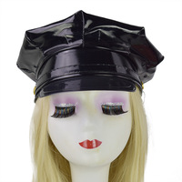 Shinny PU Leather Muir Cap Gorras con visera Biker Cap Officer Hat