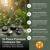 Set Panci Masak Premium ZHEN NENG dari Stainless Steel 10 Buah, Anti Lengket dengan Lapisan Batu Maifan, Termasuk Panci Sup dan Wajan dengan Tutup