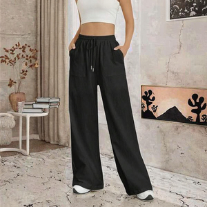 Pantalon droit taille mi-haute élastique à cordon de serrage pour femme – Styles extensibles confortables et sexy, personnalisables en gros pour l'été - Product Image 3