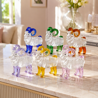 Ornement de Chèvre en Cristal Luxe Léger, Figurine Animale Colorée Effet Champagne Arc-en-ciel, Gravure Laser DIY, Objets de Collection pour Décoration de Table et d'Intérieur
