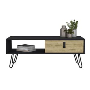 Table basse de style ferme Magness DB noir/macadamia avec tiroirs en verre et bois MDF durable pour le salon ou l'entrée - Product Image 6