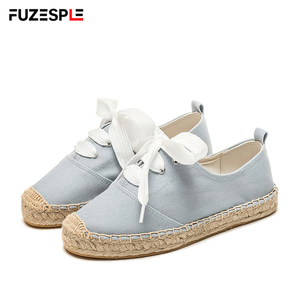 Espadrilles à lacets pour femmes, baskets minimalistes en toile respirante avec lacets en ruban, chaussures en jute tissé, chaussures de tous les jours - Product Image 1