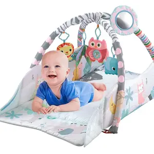 4合1儿童玩具爱好制造带枕头的婴儿健身房游戏垫，室内游戏柔软活动健身房婴儿毯