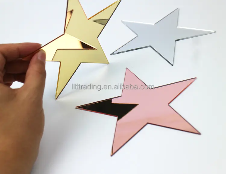 Cinque stelle taglio laser forma personalizzata argento oro rosa specchio acrilico foglio di matrimonio invita cornice decorativa decorazione da parete oro specchio
