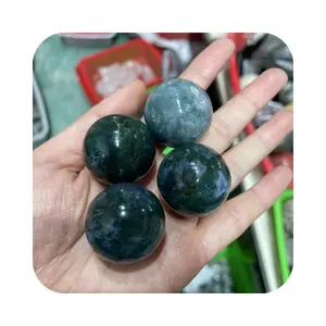 Großhandel Natürliche Energie Mineral Kristall grüne Sphäre Reiki Volkshandwerk Moos-Agaten-Ball für gesunden Fengshui-Dekor
