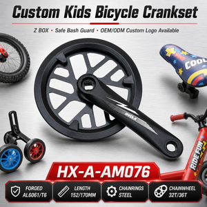 Juego de <span class=keywords><strong>Bielas</strong></span> para Niños 32T 36T con Protector de Cadena, Aleación de Aluminio CNC, Orificio Cuadrado, Brazo de Biela para Bicicleta Infantil, Piezas de Fábrica Personalizadas OEM ODM - Product Image 1