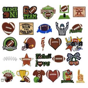 Écussons brodés personnalisés de <span class=keywords><strong>football</strong></span> américain, thermocollants, pour casque de rugby, trophée, nœud, étoile, cœur, badges brodés, appliqués - Product Image 1