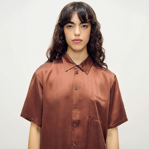 Chemise à manches courtes en satin crêpe lourd délavé style français minimaliste pour femme, sensation de luxe - Product Image 6
