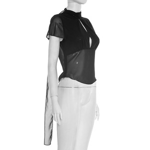 Viviblook Y26TP030 Camiseta de verano para mujer, nueva camiseta corta con cordones y mangas con lazo y patchwork para mujer - Product Image 3