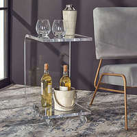 Chariot à roulettes rond en acrylique transparent moderne, plateau de rangement à 2 niveaux, table d'appoint avec roulettes pour la décoration intérieure et la salle à manger à usage hôtelier