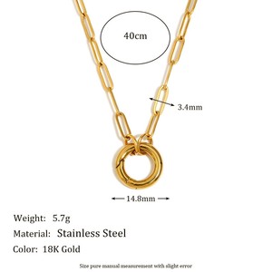 Wholesale Fashion Matte Stainless Steel Round Push Buckle 18k Gold Plated Pendant <b>Necklace</b> Jewelry for Women's Party Gift - Product Image 5