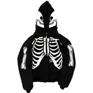 DiZNEW Custom giacca da uomo con Zip <span class=keywords><strong>Y2K</strong></span> Streetwear giacca Jeans con stampa teschio con cappuccio - Product Image 2