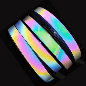 Couleur arc-en-ciel réfléchissant de transfert de chaleur élastique sangle bande de film réfléchissant coloré irisé ruban à rayures pour gilet de sécurité