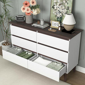 Modern Wide Size <b>6</b>-<b>drawer</b> Solid Wood Storage Cabinet with Standing Feature for Apartment Bedroom Living Room White & Oak Color - Product Image 5