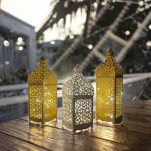 Gold Iron LED Lantern Moroccan Wind Light <b>Candle</b> Holder for Home Ramadan Eid Decor - Product Image 3