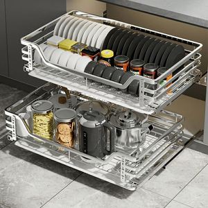 Accessoire de cuisine : Panier coulissant en fil métallique pour rangement domestique, séchoir à vaisselle et articles divers, avec glissières - Product Image 6