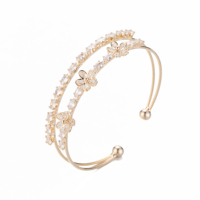 Bracelet Manchette Ouverte Ajustable en Argent Ton Zircon avec Fleur en Cristal Bleu, Service OEM, Pulsera de Moda Elegante