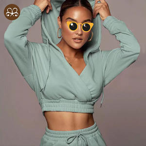 Sweat à capuche, col en V, <span class=keywords><strong>ensemble</strong></span> de sport pour joggeurs, pantalon de survêtement, avec Logo personnalisé, nouveau Design - Product Image 1