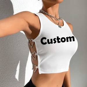 Cotton Crop Tops For Women Sleeveless Crew Neck Vest Ladies Summer Knit Ribbed Crop Tank Tops