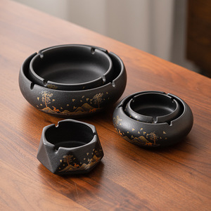 Ceramic Ashtray Round Sealed With Lid New Chinese Style Office Decorative Trays - Product Image 2