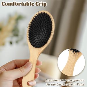 Cepillo de Pelo de Bambú Natural de Bolsillo, Mini Cepillo de Masaje con Cerdas de Bambú, Cepillo Desenredante Pequeño de Viaje, Cepillo de Pelo de Bambú para Bebés y Niños - Product Image 3