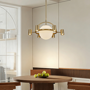 Lustre en verre de luxe moderne italien à 7 ampoules en cuivre, design artistique, luminaire décoratif pour hôtel, maison, villa, spot lumineux en cristal - Product Image 1