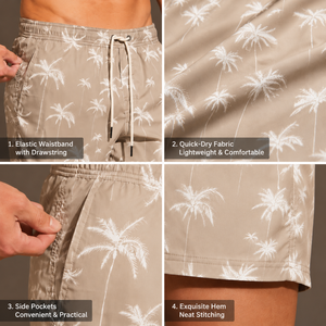 Shorts de Playa para Hombre con Estampado de Palmeras, Sublimados, de Secado Rápido, Anti-UV, con Cordón Ajustable, Cintura Media, Traje de Baño de Poliéster Tejido - Product Image 3