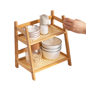 Moderno Estante de Almacenamiento de Cocina de Dos Niveles, de Ratán, Independiente y Apto para Alimentos - Product Image 1